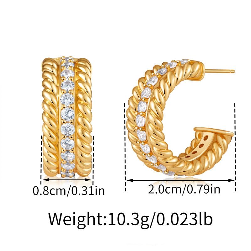 Small Gold Twisted Hoop Earrings for Women, 18K Gold Plated Hypoallergenic Chunky Cubic Zirconia Huggie Hoop Earrings Jewelry Gifts for Women