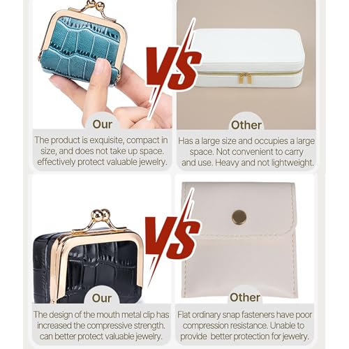 Genuine Leather Mini Jewelry Box & Coin Purse for Women, Travel Jewelry Case with Kiss Lock, Holds Earrings, Rings, Necklace, Bracelet, Coins (Storm Blue Crocdile Pattern) - color: Storm Blue Crocdile Pattern