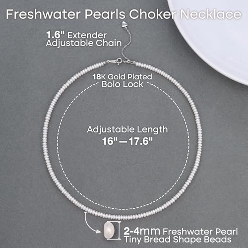 Pearls Necklace, Freshwater Tiny Small Pearls Necklace for Women's Pearl Strand Necklace Chain 18K Gold Plated Hypoallergenic White Necklace as Prom Bridesmaid Birthday Gifts - color: Bread Pearls, 18KWGP Lock