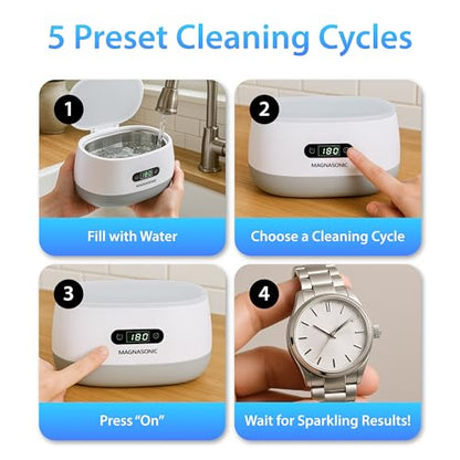Magnasonic Ultrasonic Cleaner - 20oz Tank Ultrasonic Jewelry Cleaner & Ultrasonic Retainer Cleaner, Digital Timer, 5 Cleaning Modes for Glasses, Rings, Dentures, Tools, Aligners (UC22) - color: White, size: Ultrasonic Machine