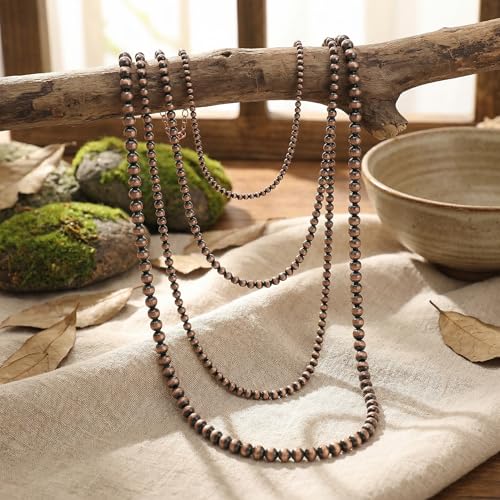 Navajo Pearl Necklace Western Jewelry for Women Cowgirl | Layered Western Necklaces Country Concert Choker Jewelry Gift - color: red 4pcs
