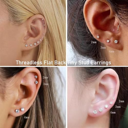 5-6 pairs Push-in Flat Back Stud Earrings Hypoallergenic Surgical Stainless Steel Cubic Zirconia Earrings Studs Set Multi-Pack, CZ Stud Earrings for Women Men Trendy Cartilage Stud Earrings 2-8mm - color: Gold-2/3/4mm(6pairs）