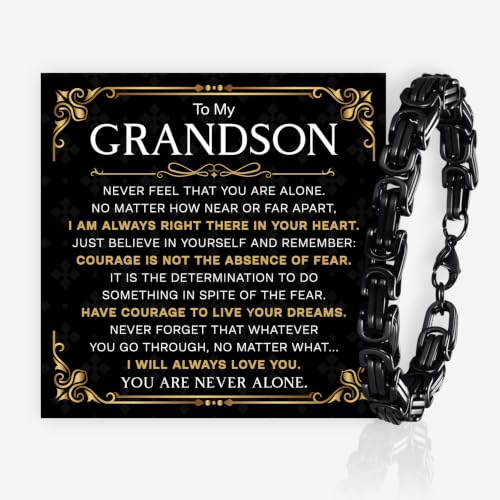 Grandson Gifts from Grandma Grandpa, Black Stainless Steel Bracelet with Meaningful Message Card, Birthday Gift for Grandson, Graduation Christmas Gift, Inspirational Keepsake Jewelry for Men - color: Grandson #3