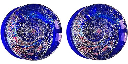 Sparkle Galaxy Double Flared Glass Plugs - color: blue, size: 14mm