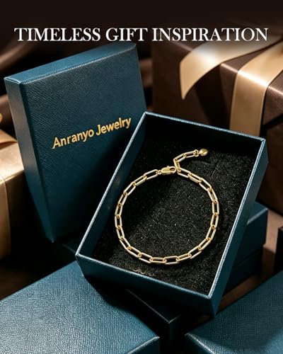 Paperclip Bracelet,18K Gold Plated Hypoallergenic Gold Paperclip Link Chain Bracelet,Dainty Stackable Paperclip Bracelets Jewelry Gift for Women Mom Wife Girlfriend