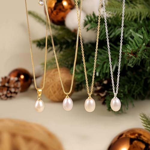 Pearl Necklaces for Women,Dainty Gold Pendant Necklaces Waterproof Jewelry | 14K Gold Plated Pearl Necklaces,Dainty Elegant Wedding Necklace,Small Cute Adjustable Minimalist Necklace,Non Tarnish Jewelry - color: GOLD-6