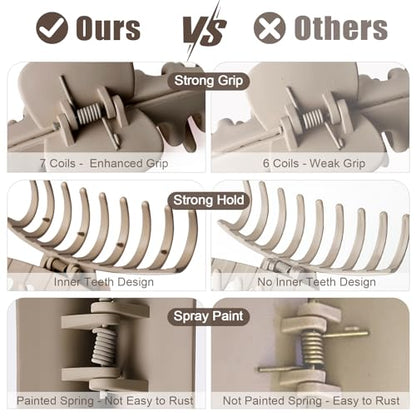 TOCESS Large Claw Clips for Thick Hair: 8 Pack Matte Neutral Hair Clips | 4.3 Inch Big Hair Clips for Curly, Fine, Thin Hair Strong Hold & Non Slip 4 Square + 4 Rounded Jumbo Jaw Clips for Women