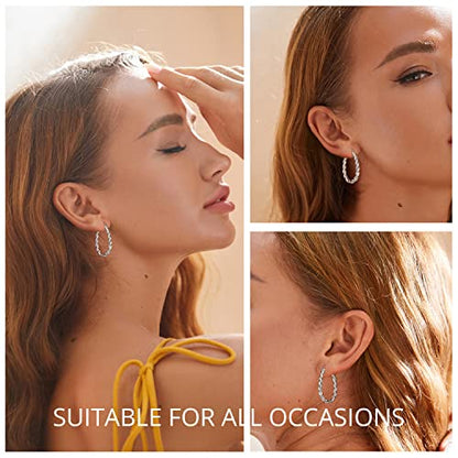 14K Gold Plated Hoop Earrings 925 Sterling Silver Post Earring for Women - color: Silver