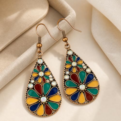 Colorful Green Teardrop Earrings for Women - Bohemian Style Enamel Dangle Earrings Lightweight Fashion Jewelry for Daily/Wedding/Party - color: Blue