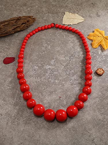 COLORFUL BLING Ethnic Large Chunky Wooden Beaded Necklaces Boho African Statement Necklace Handmade Tribal Collar Choker Bib Jewelry - color: long red
