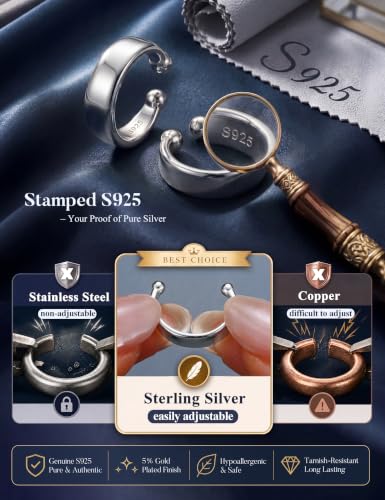 Subiceto 925 Sterling Silver Ear Cuffs Non Piercing - Adjustable Hypoallergenic 14K Gold Plated Clip On Earrings for Women Cubic Zirconia Silver Ear Cuff Helix Cartilage Fake Piercing - color: 01 Wide Silver Tone