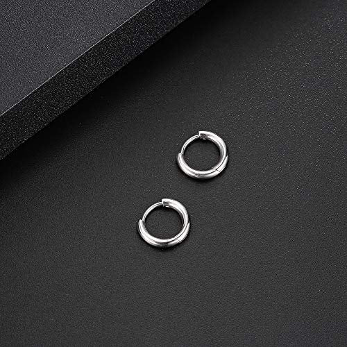 Black Hoop Earrings for Men 8mm 10mm 12mm – Surgical Stainless Steel Hypoallergenic Mens Small to Medium Hoop Earrings Set (3 Pairs) - style: H:1pair,size:8mm,color:steel