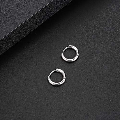 Black Hoop Earrings for Men 8mm 10mm 12mm – Surgical Stainless Steel Hypoallergenic Mens Small to Medium Hoop Earrings Set (3 Pairs) - style: H:1pair,size:8mm,color:steel