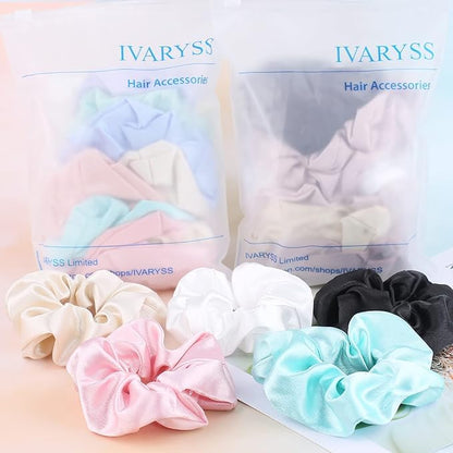 IVARYSS Satin Scrunchies for Women, Soft Than Silk for Hair, Fashion Ties and Bands for Thin | Thick Hair Styling, 16 Pack (Champagne) - color: Champagne