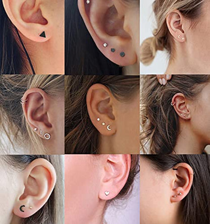18Pairs 20G 18G Stainless Steel Tiny Stud Earrings for Women Cartilage Helix Earrings Ball Star CZ Earrings - color: Black, size: 18G