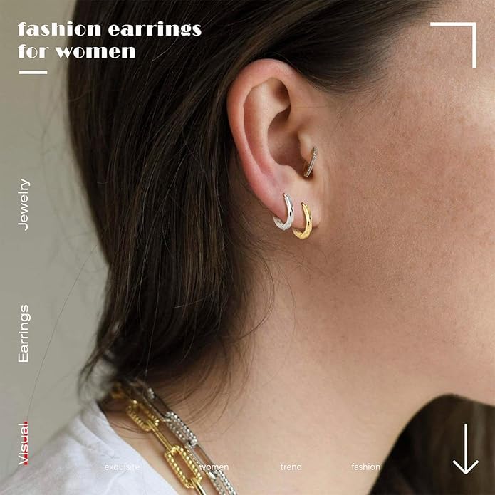 Gold and Silver Hoop Earrings for Women Small Huggie Earrings Hoops | Lightweight Hypoallergenic Hoop Earrings Set for Women Gifts - color: twisted hoop