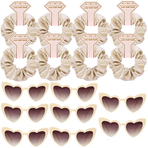 Satin Bridesmaid Scrunchies Bachelorette Hair Ties Set of 6 sunglasses Bridal Shower No Damage Hairties ideas Gift for Wedding Party Favors Bridesmaid Proposal Gifts (Beige 8sets) - color: 8sets Beige