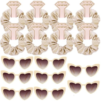 Satin Bridesmaid Scrunchies Bachelorette Hair Ties Set of 6 sunglasses Bridal Shower No Damage Hairties ideas Gift for Wedding Party Favors Bridesmaid Proposal Gifts (Beige 8sets) - color: 8sets Beige