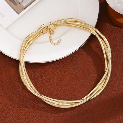 Chunky Gold Statement Choker Neckalce for Women Layered Snakebone Chain Collar Necklace Twist Wrap Stainless Steel Choker Punk Aesthetic Jewelry Gifts - color: Gold