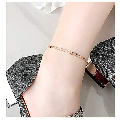 RoseGold Ankle Bracelets for Women - Layered Anklets - Link Foot Jewellery - color: RoseGold - 6#