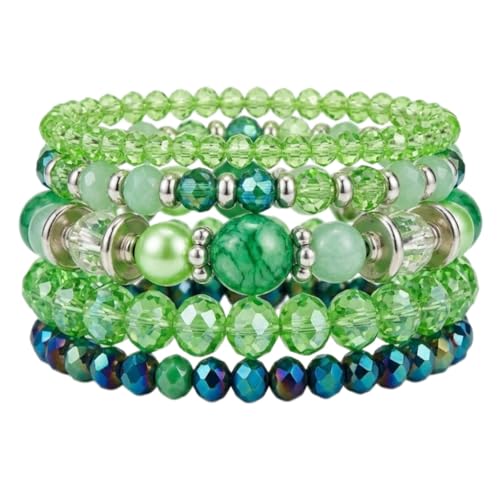 LOTSOF Boho Multilayer Beaded Bracelets Set for Women - Vintage Gold & Brown Stackable Stretch Bracelets, Bohemian Handmade Jewelry for Daily Style & Gifting - color: Green