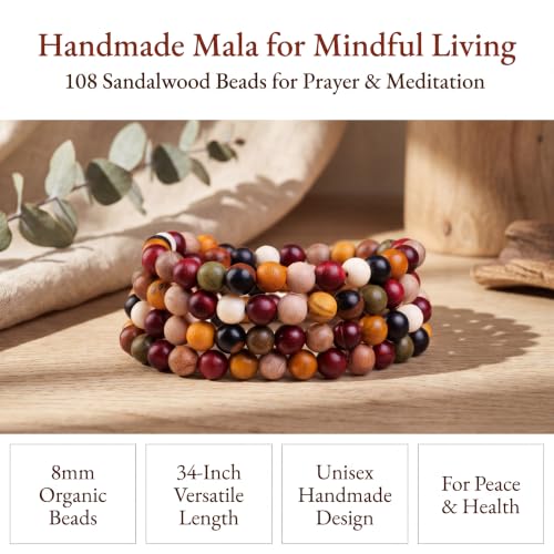 Handmade Mala Beads Bracelet 108 8mm Prayer Meditation Bracelet Sandalwood Elastic, Buddhist Beads, Prayer Mala Necklace for Men and Women Gifts - color: Colorful Beads