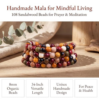 Handmade Mala Beads Bracelet 108 8mm Prayer Meditation Bracelet Sandalwood Elastic, Buddhist Beads, Prayer Mala Necklace for Men and Women Gifts - color: Colorful Beads