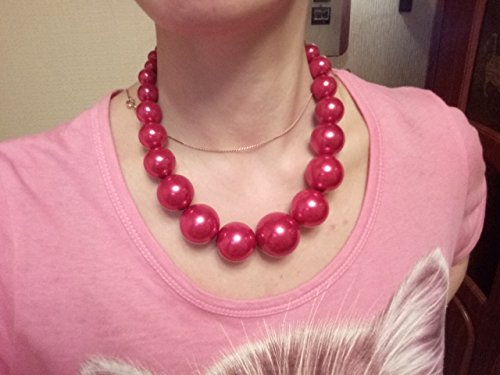 Large Style Big Imitate Pearl Strand Choker Necklace With Earrings Set - color: Red