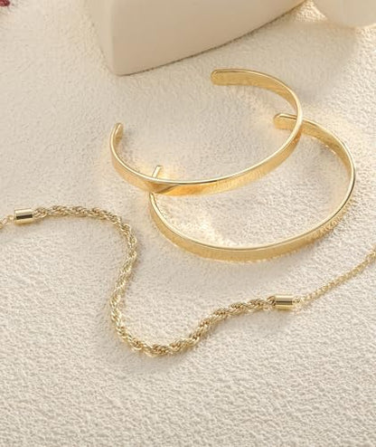 ZOERAY Silver Gold Bangle Bracelets for Women Non Tarnish 14k Gold Plated Stackable Cuff Bracelets for Women Trendy Cubic Zirconia Stainless Steel Chunky Bracelet Stack Set Waterproof Jewelry Gifts - color: C.Rope-Gold