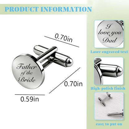 Silver Cufflinks for Men Wedding Engagement Gifts for Him Cuff Links 2Pcs Round Stainless Steel Engraved Cufflink for Shirt - color: I Love You Dad