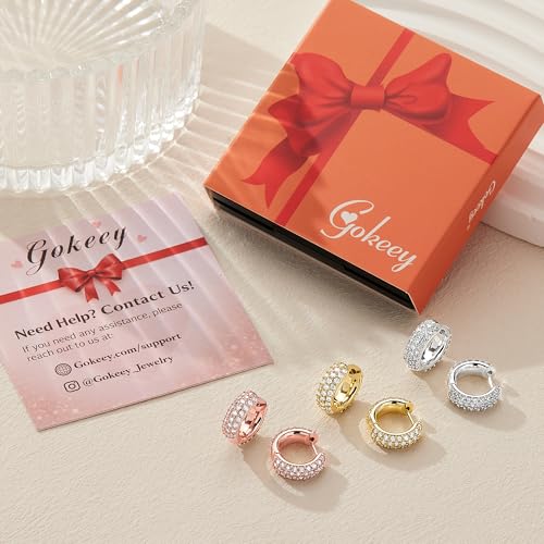 Gokeey Cubic Zirconia Hoop Earrings for Women, Sterling Silver Plated Small Huggie Hoops CZ Pave Chunky Thick Earrings Non Tarnish Hypoallergenic Lightweight Jewelry April Birthstone Gifts - color: Gold