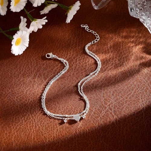Gold/Silver Anklets for Women，Dainty 14K Gold Plated Waterproof Beaded Ankle Bracelet Non Tarnish Stackable Beach Jewelry Gift - style: 2pc-silver