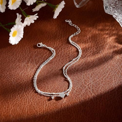 Gold/Silver Anklets for Women，Dainty 14K Gold Plated Waterproof Beaded Ankle Bracelet Non Tarnish Stackable Beach Jewelry Gift - style: 2pc-silver
