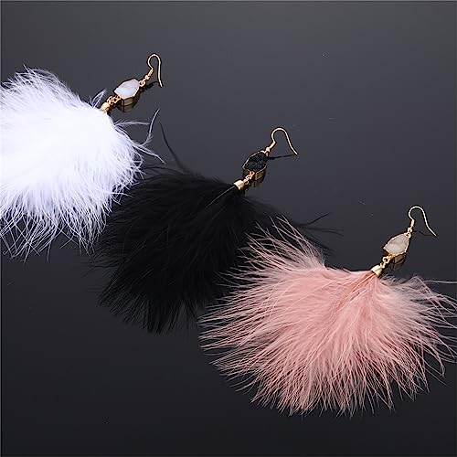 Feather Earrings for Women Boho Bohemian Style Tassel Fringe Statement Drop | Boho Tassel Fringe Statement Drop Earrings Dangle with Bohemian Vibe for Summer Beach Vacation Cruise Festival Outfit - color: White