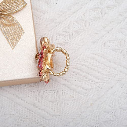 CSY Luxury Froral Cocktail Statement Rings Stretch Adjustable Ring | Gorgeous Women's Austrian Crystal Leaves Flower Big Cocktail Statement Rings Stretch Adjustable Ring Jewelry Accessories - color: red and champagne