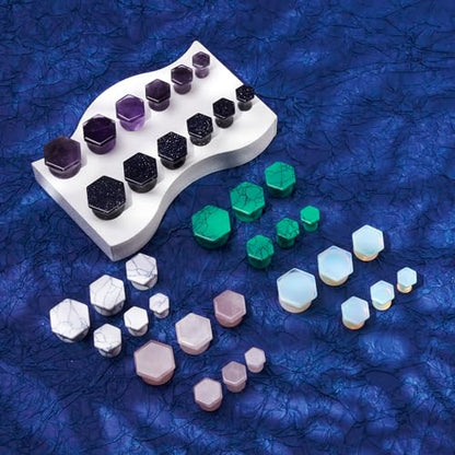 YOFANST 6 Pairs Natural Stone Ear Plugs Hexagon Double Flare Saddle Ear Gauges Piercing Earrings 2g-5/8 inch - color: 0G(8mm)