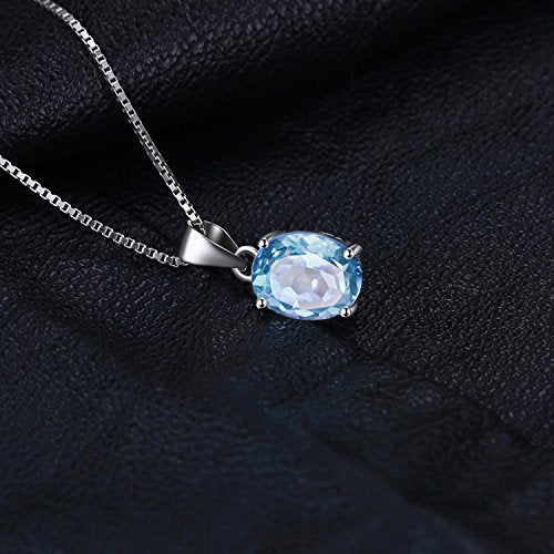 JewelryPalace Natural Gemstone Garnet Peridot Amethyst Citrine Blue Topaz Birthstone Solitaire Pendant Necklace Jewelry Set, 14k Gold Plated 925 Sterling Silver Necklaces for Women, 18 Inch Box chain - color: M-Sterling Silver-Topaz
