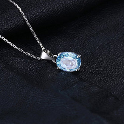 JewelryPalace Natural Gemstone Garnet Peridot Amethyst Citrine Blue Topaz Birthstone Solitaire Pendant Necklace Jewelry Set, 14k Gold Plated 925 Sterling Silver Necklaces for Women, 18 Inch Box chain - color: M-Sterling Silver-Topaz