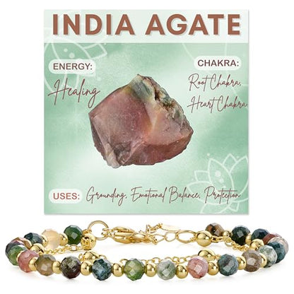 Farfume Crystal Beaded Bracelets for Women 4mm Natural Stone Jewelry Gifts | Natural Beads Gemstone,Handmade,Helper Tool,Yoga Protection,Hypoallergenic,Durability Wear - color: India Agate-Proteceion