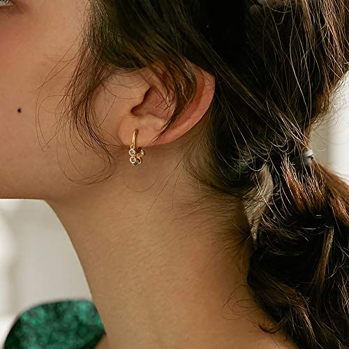 LOYATA Gold Huggie Hoop Earrings 14K Gold Plated Dainty Small Simple Hypoallergenic Jewelry Gift for Women - style: Rainbow Dots-1
