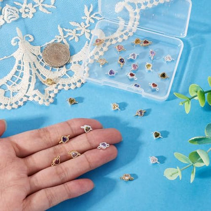 Beadthoven 28pcs Heart Cubic Zirconia Charms Golden Silver Plated Micro Pave Rhinestone Pendants Small Cute Valentine Heart Charms Linking Beads for Bracelet Necklace Earrings DIY Jewelry Making Craft - color: Heart Link
