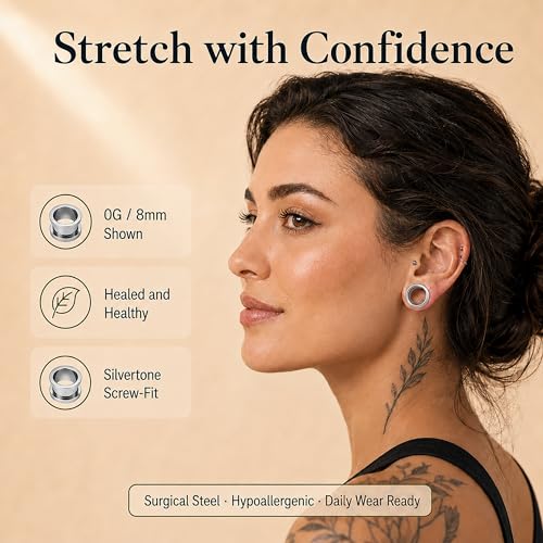 BodyJ4You 36PC Ear Stretching Kit - Complete Beginner Set 14G-00G | Gauges for Ears Stainless Steel Tapers Single Flare Plugs Tunnels - Dead Stretching Lobe Men Women Expander - color: Silvertone, Screw Fit