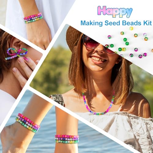 XSEINO About 1200pcs 6mm Crack Glass Beads Bracelet Making Kit,24 Style Crack Mystic Green Series Colorful Crystal Beads for Jewelry Bracelet Making,DIY Crafts,Friendship Bracelets - color: Mystic Green