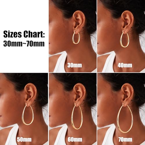 Gacimy Chunky Hoop Earrings for Women, 14K Gold Plated Oval Hoop Earrings with 925 Sterling Silver Post - color: Gold, size: 50mm