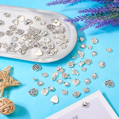 Elecrelive Crystal Heart Charms Rhinestone Heart Pendants Valentine Charms for Necklace Bracelet Earring Wedding Jewelry - color: Antique Silver, 100pcs