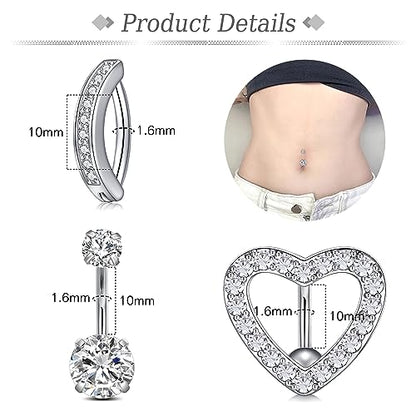 Belly Button Rings Stainless Steel 14G CZ Opal Navel Rings Barbells Women Girls Belly Piercing Jewelry - color: Silver Color-Clicker-StyleD: 5PCS