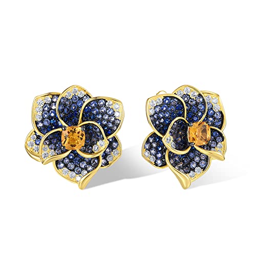 Santuzza Sterling Silver Gemstone Flower Earrings for Women - color: [A] ]Hibiscus-blue