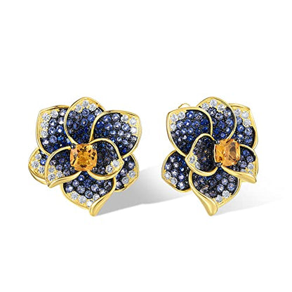Santuzza Sterling Silver Gemstone Flower Earrings for Women - color: [A] ]Hibiscus-blue