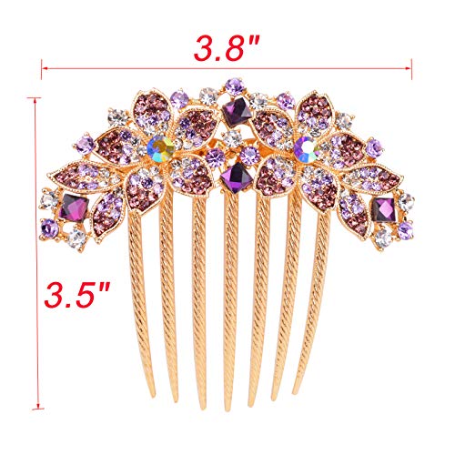 Women Rhinestone Inlaid Flower Hair Comb Hairpin Barrette Accessory,Also Perfect Mother's Day Gifts for Mom (Purple) - color: Purple