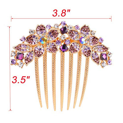 Women Rhinestone Inlaid Flower Hair Comb Hairpin Barrette Accessory,Also Perfect Mother's Day Gifts for Mom (Purple) - color: Purple